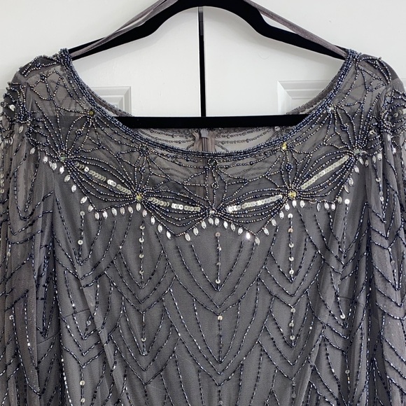 Pisarro Nights Charcoal Sequin Long Sleeve Dress - Picture 3 of 8